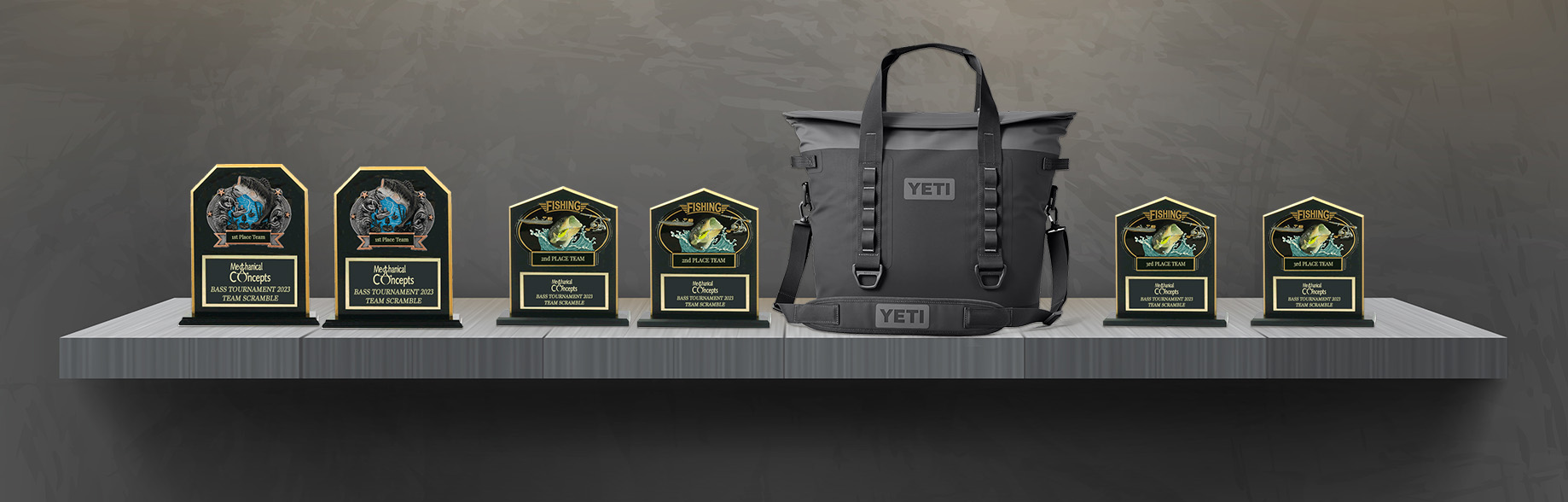 Bass Tournament plaques shelf